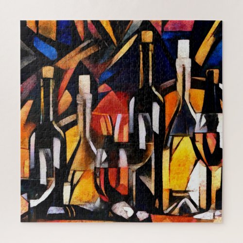 Cubism Wine Themes Bottles  Grapes Jigsaw Puzzle