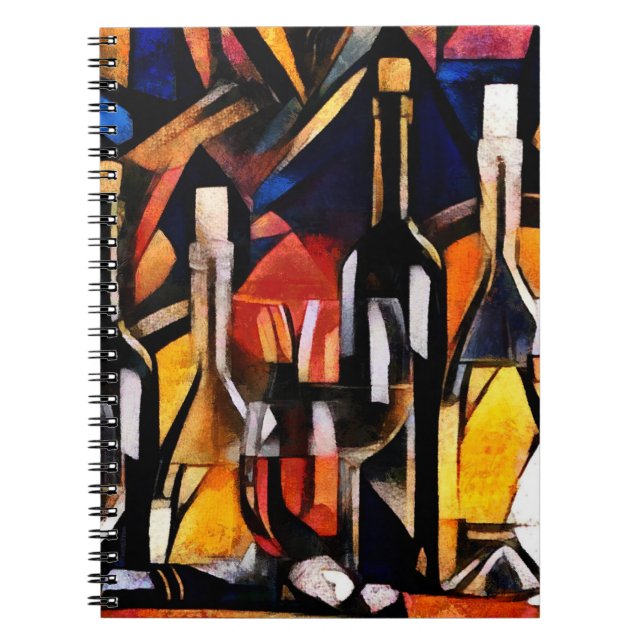 Cubism Wine Themes: Bottles & Grapes Notebook (Front)