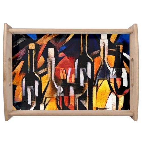 Cubism Wine Themes Bottles  Grapes Serving Tray