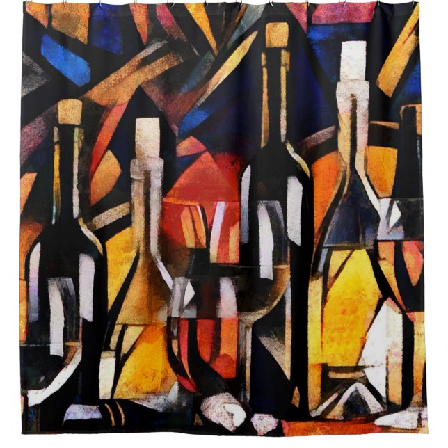 Cubism Wine Themes: Bottles & Grapes Shower Curtain (Front)