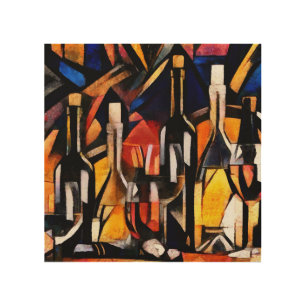 Cubism Wine Themes: Bottles & Grapes Wood Wall Art