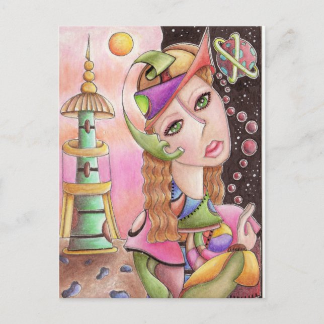 Cubist Abstract Art Postcard ~ "Far From Home" (Front)