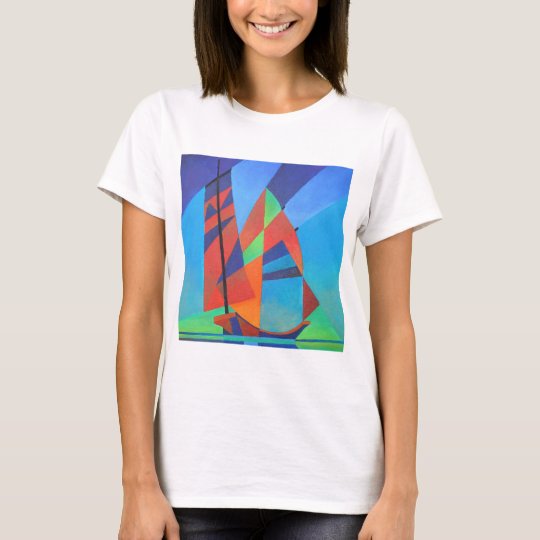 Cubist Abstract Junk Boat Against Deep Blue Sky T-Shirt