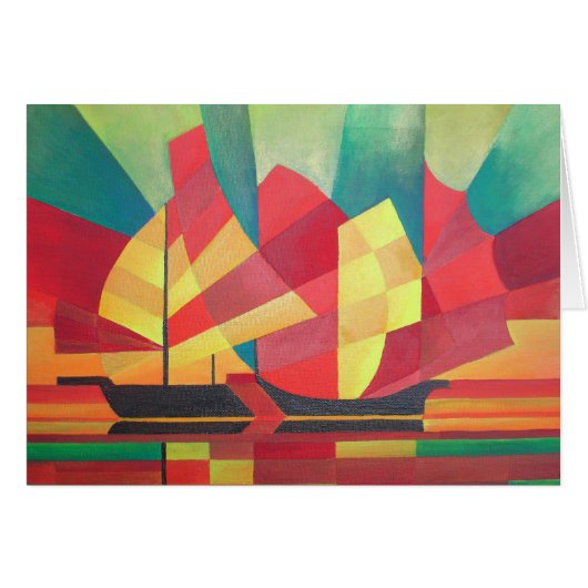 Cubist Abstract of Junk Sails and Ocean Skies (Front Horizontal)