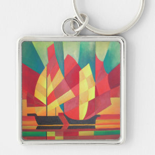 Cubist Abstract of Junk Sails and Ocean Skies Keychain