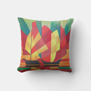 Cubist Abstract of Junk Sails and Ocean Skies Throw Pillow