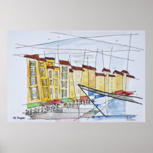 Cubist Abstract Saint-Tropez, French Riviera Poster