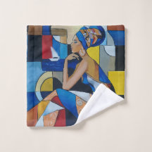 Cubist African Woman Bath Towel | Bold Geometric B