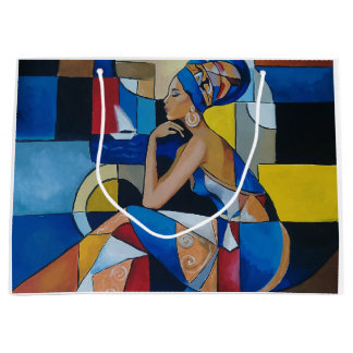 Cubist African Woman Large Glossy Gift Bag | Bold
