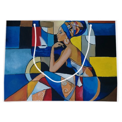 Cubist African Woman Large Glossy Gift Bag | Bold