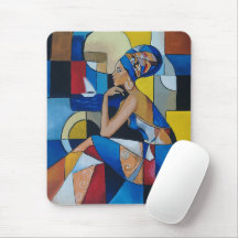 Cubist African Woman Mouse Pad | Bold Geometric De