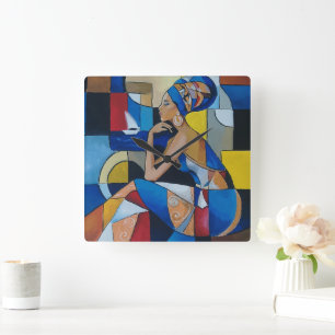 Cubist African Woman Wall Clock Bold Geometric A
