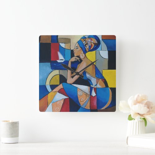 Cubist African Woman Wall Clock | Bold Geometric A