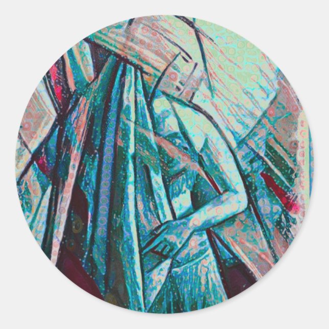 Cubist Art Deco Belly Dancer Classic Round Sticker (Front)