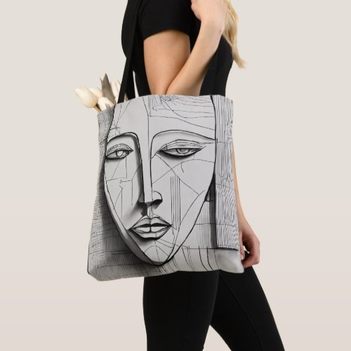 Cubist Art Throw Pillow _ Modern Abstract Design Tote Bag