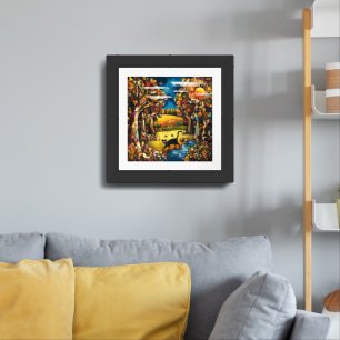 Cubist Autumn Forest with River and Meadow Framed Art