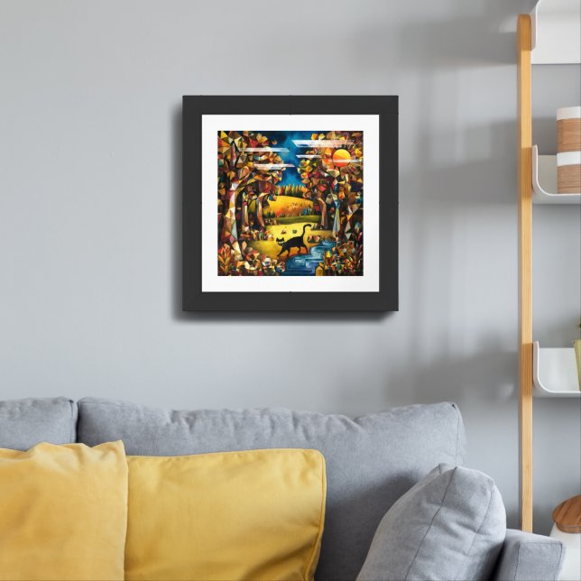  Cubist Autumn Forest with River and Meadow  Framed Art (Living Room 3)