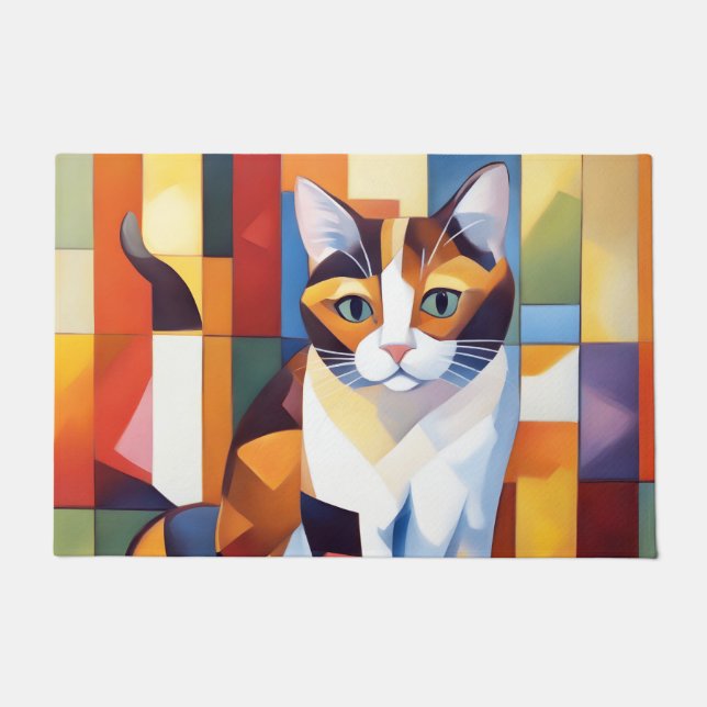Cubist Calico Cat Art Doormat (Front)