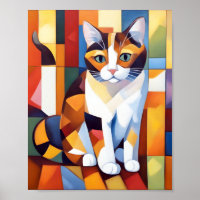Cubist Calico Cat Art