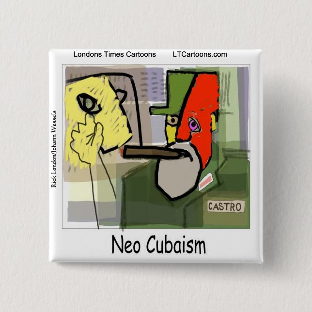 Cubist Castro NeoCubaism Funny Button (Front)