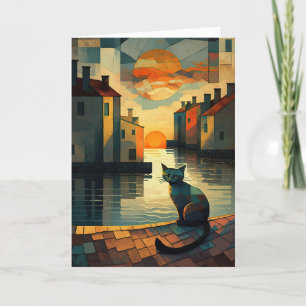 Cubist Cat: Sunset on Venetian Waters Thank You Card