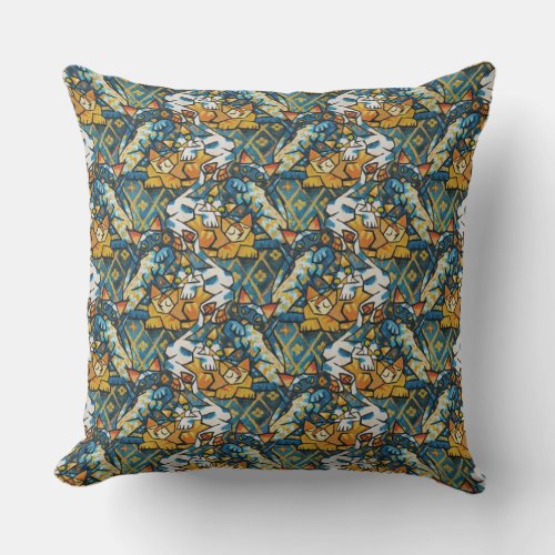 Cubist Cats Throw Pillow