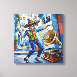 Cubist Chefchaouen Moroccan Blue City Musician Can Canvas Print
