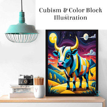 Cubist Color Block Rainbow Bull Poster by PoeticPastries at Zazzle