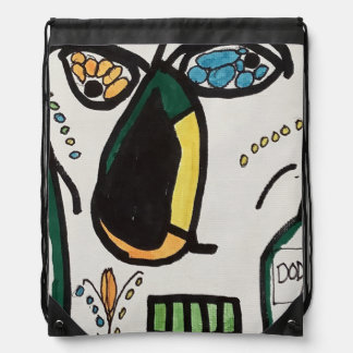 Cubist Day of the Dead Skull Tote Drawstring Bag