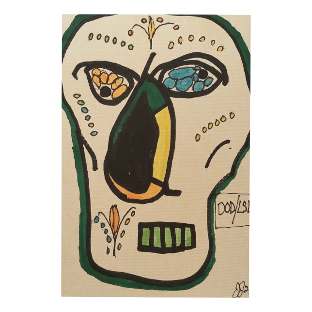 Cubist Day of the Dead Skull Wood Wall Art (Front)