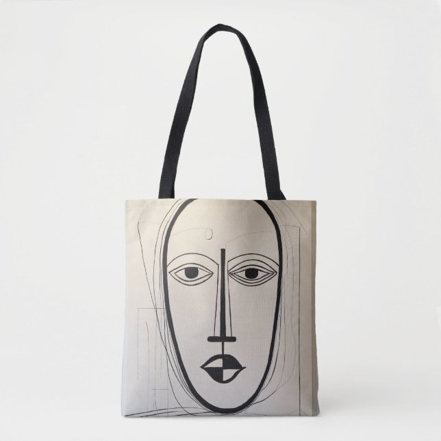 Cubist Face Art Tote Bag - Unique Abstract Design (Front)