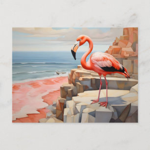 cubist flamingo postcard