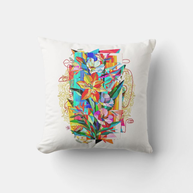 Cubist Flowers Outdoor Pillow (Front)