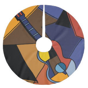 Cubist Guitar Surrealism Painting. Brushed Polyester Tree Skirt
