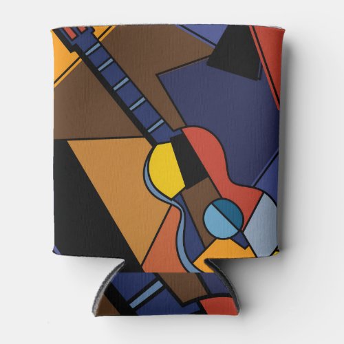 Cubist Guitar Surrealism Painting Can Cooler