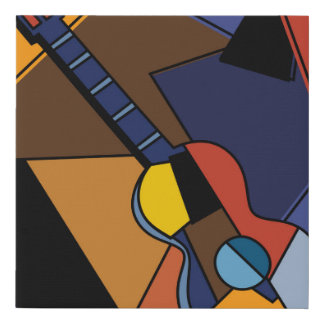 Cubist Guitar Surrealism Painting. Faux Canvas Print