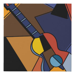 Cubist Guitar Surrealism Painting. Faux Canvas Print