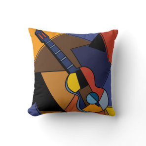 Cubist Guitar Surrealism Painting. Throw Pillow