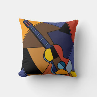 Cubist Guitar Surrealism Painting. Throw Pillow