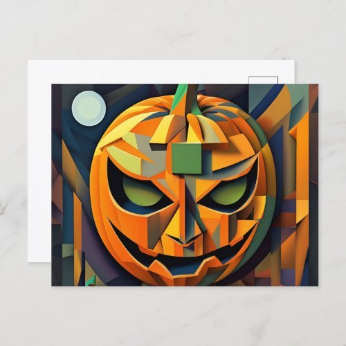 Cubist Halloween Jack O Lantern Pumpkin Holiday Postcard