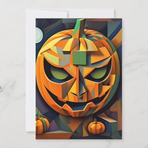 Cubist Halloween Jack O Lantern Pumpkin Invitation