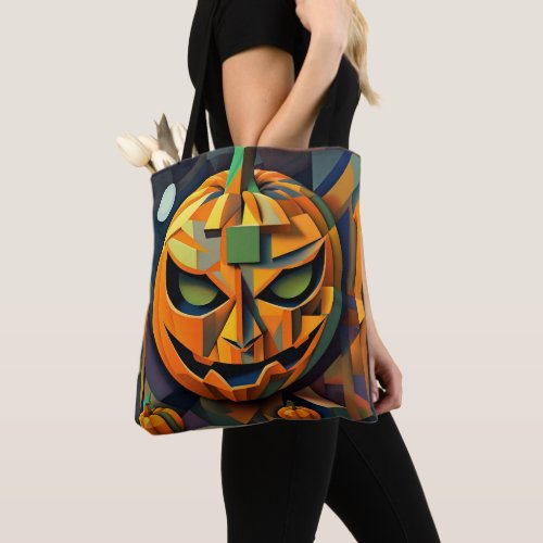 Cubist Halloween Jack O Lantern Pumpkin Tote Bag
