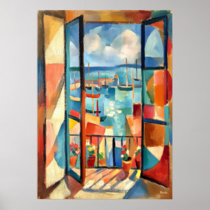 Cubist Open Window by the Sea Poster