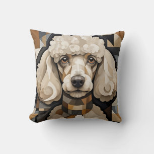 Cubist Poodle Portrait with Abstract Geometric Throw Pillow