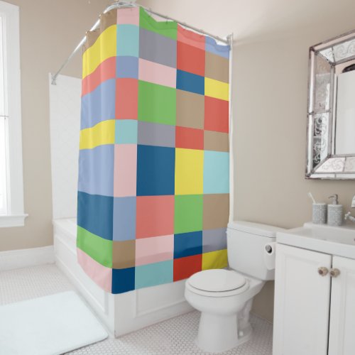 Cubist Quilt in Spring Colors Shower Curtain