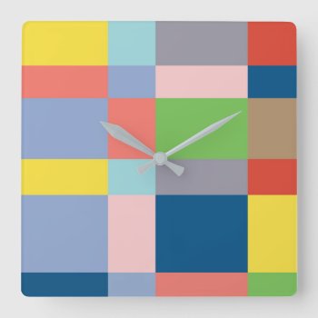 Cubist Quilt In Spring Colors Square Wall Clock by Lonestardesigns2020 at Zazzle