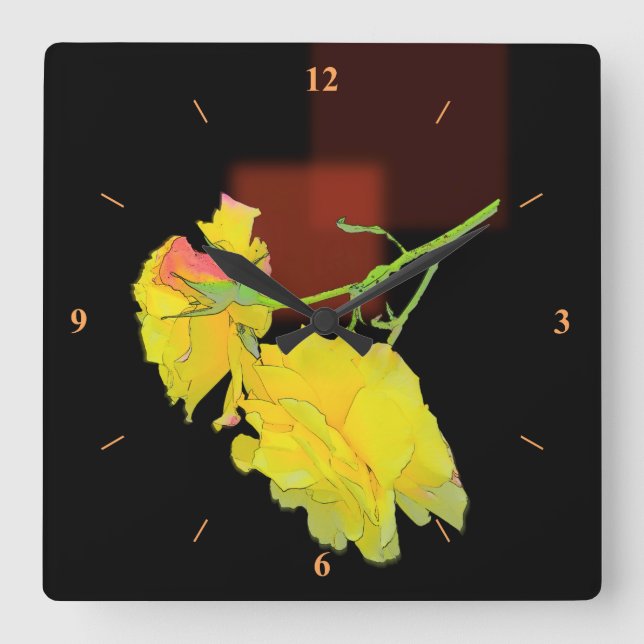 Cubist Rose Square Wall Clock (Front)