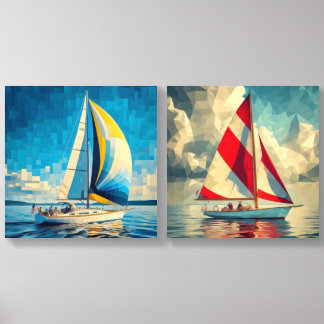 Cubist Sailboats Acrylic Photo Tile