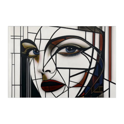 Cubist Woman Portrait Stained Glass Acrylic Print