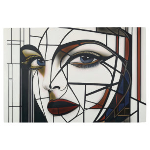 Cubist Woman Portrait Stained Glass Metal Print